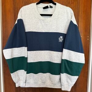 Vintage‎ Stefano Man Crewneck Striped Sweatshirt Men's XXL Rugby Dad Dadcore 90s